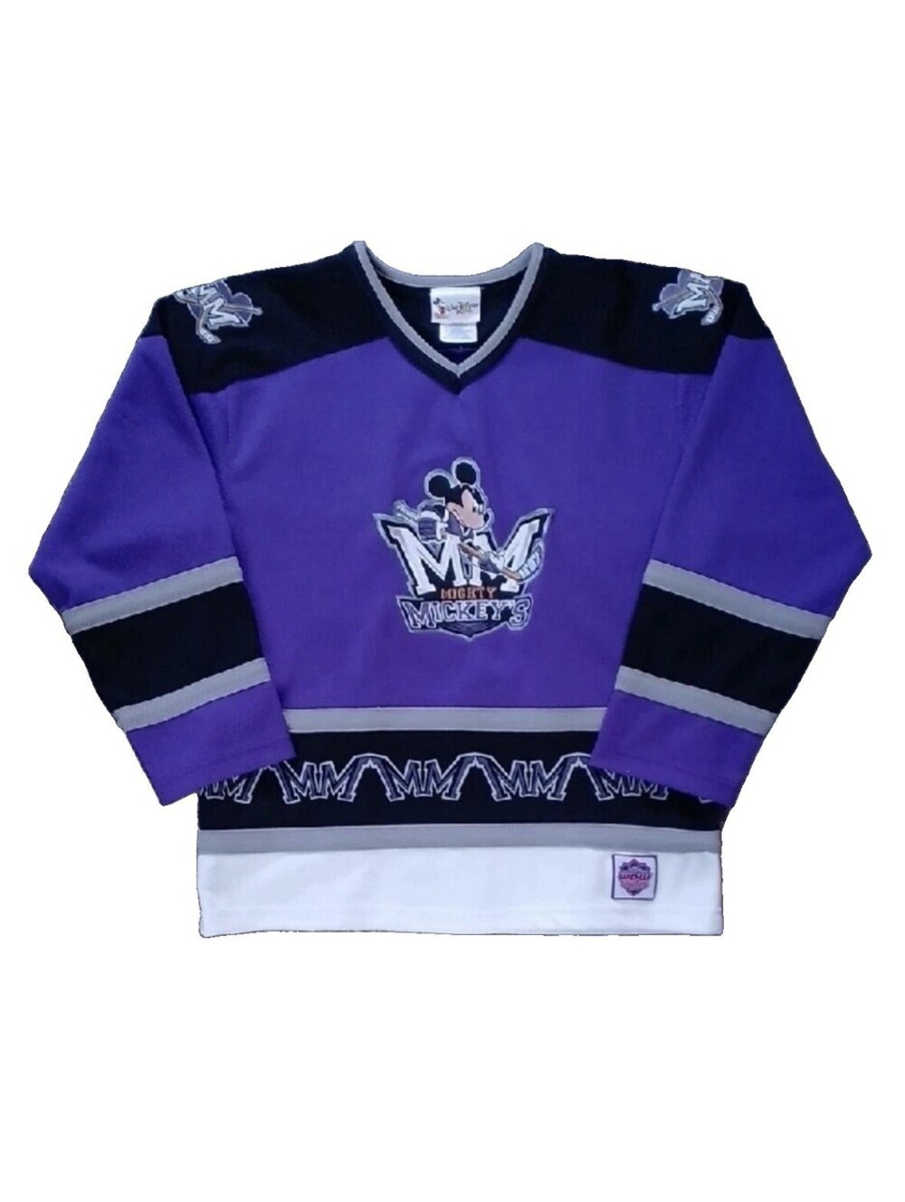 Vintage 90s Disney World Mighty Mickeys Hockey Jersey Youth XL 14-16 Purple 28